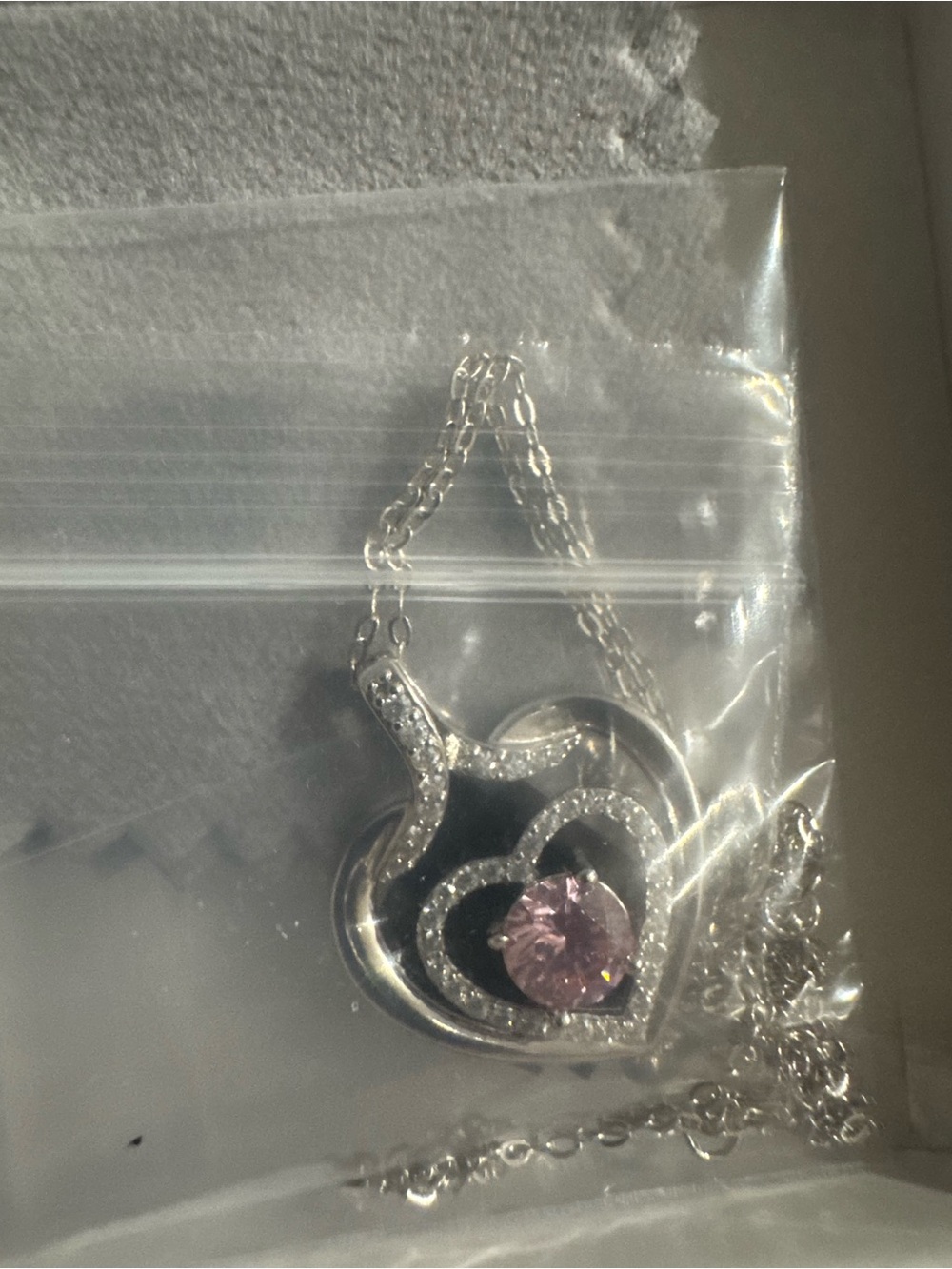 925 stamped Sterling Heart Pendant Necklace with Pink Stone